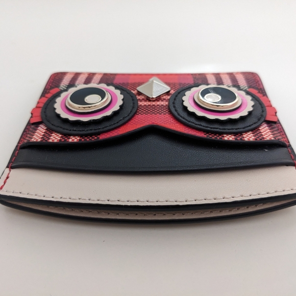 NWT! Kate Spade New York Blinx Owl Plaid Card Holder In Red And Black - Picture 5 of 13